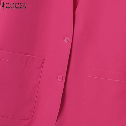 ZANZEA Autumn Fashion 2 Pieces Sets Women V-Neck Long Sleeve Blazer & Wide Leg Pants 2pcs Suits Office Commuting Solid Pant Sets.