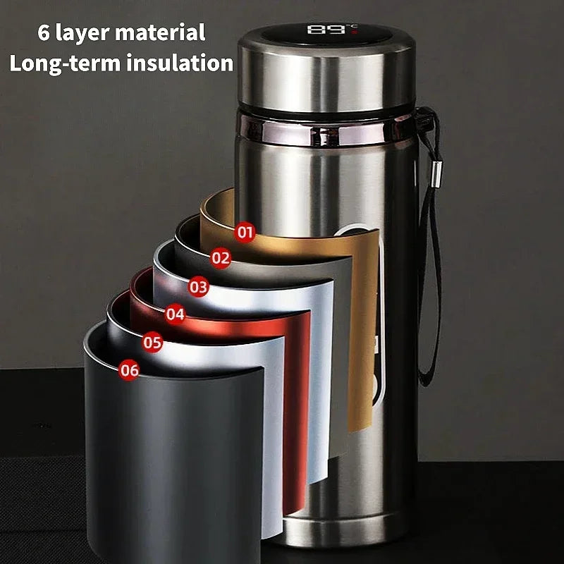 800ML-1L Stainless Steel Thermos Bottle 304 Tea Bottle Car Vacuum Bottle with LED Temperature Display Portable Drinking Cup.