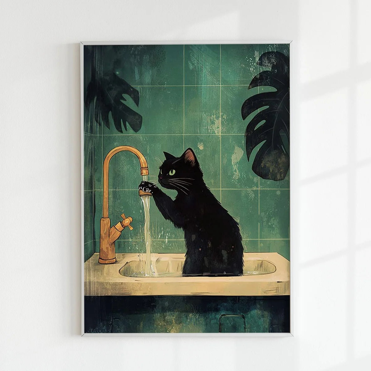 Set of 6 Unframed Cat Bathroom Canvas Prints - Whimsical & Funny Black Cat Wall Art Posters for Home Decor, Perfect for Livin.