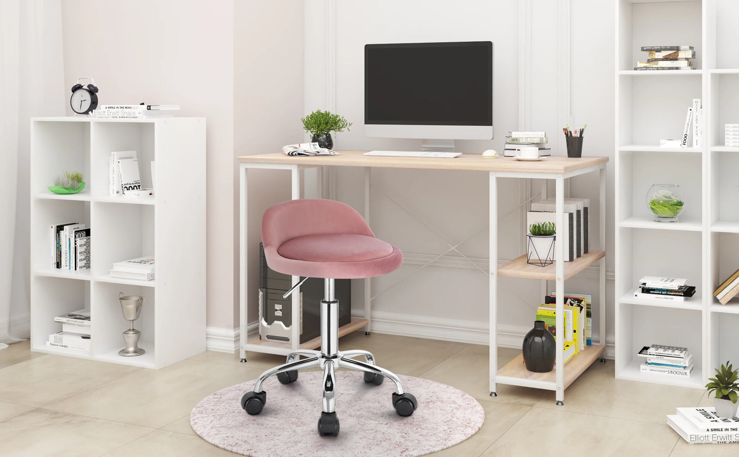 WOLTU Drehbarer Bürostuhl mit Rollen, höhenverstellbarer Computerstuhl mit niedriger Rückenlehne, Arbeitsrolle, Rocker-Schminkhocker