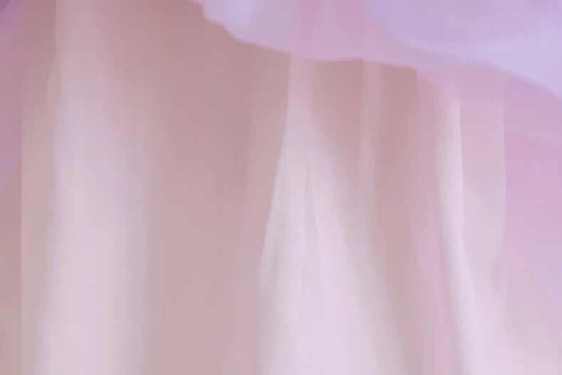 Wunderschönes Mädchenkleid, Puffärmel + lange Ärmel, Netzbedeckung, geeignet für Tänze, Partys, Auftritte, Host-Verkleidung.