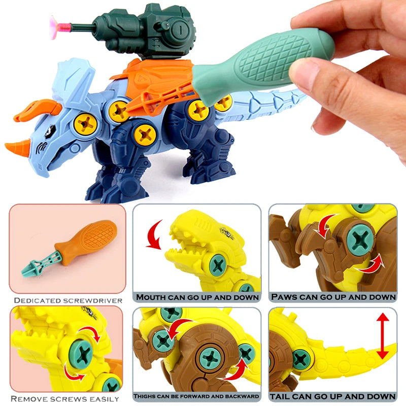 3 in1 DIY Screwing Dinosaurs Baby Toys For 3 Years Old Assembly Nuts Model Sets Safe Blocks Early Educational  Toddler for Kids.