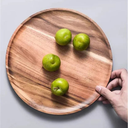 Wooden Tray Simple Round Serving Tray Retro Wood Plates Fruit Dessert Tray Snack Fruit Platter Food Plate Dish Storage Tray.