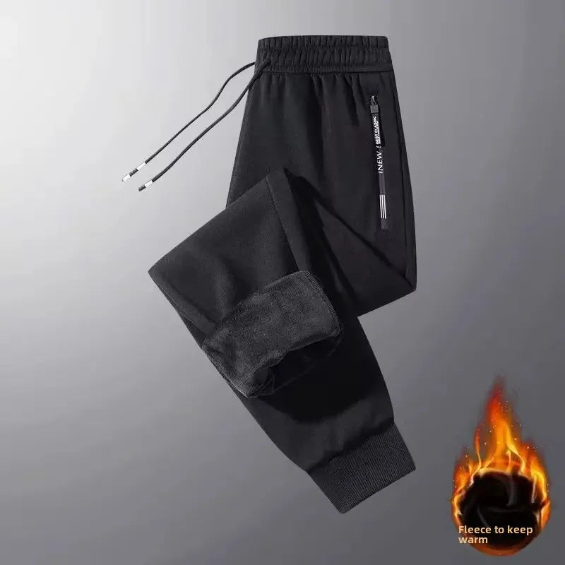 Men's Autumn Winter New Trendy Brand Sportswear Pants Fleece-Lined And Thickened Loose-Fit Straight-Leg Casual Trousers.