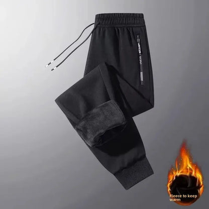 Men's Autumn Winter New Trendy Brand Sportswear Pants Fleece-Lined And Thickened Loose-Fit Straight-Leg Casual Trousers.