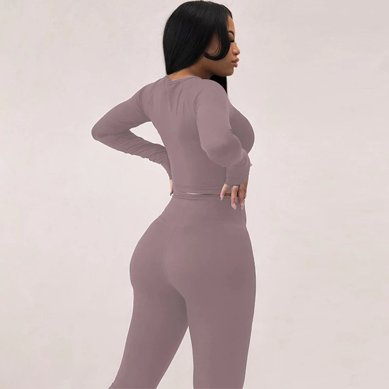 Dulzura Women 2024 Spring Autumn Long Sleeve Crop Tops Long Pants Two Piece Matching Sets Tracksuit Wholesale Items S3613114K.