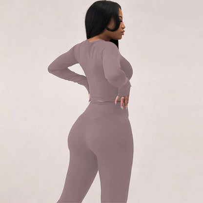 Dulzura Women 2024 Autumn Winter Long Sleeves Crop Tops Long Pants Two Piece Matching Sets Tracksuit Wholesale Items S3613114K.