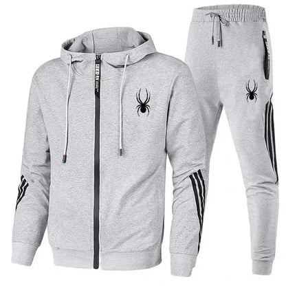 New spring and autumn men's casual sports set, outdoor jogging fashionable men's zipper jacket + skinny pants two-piece set.
