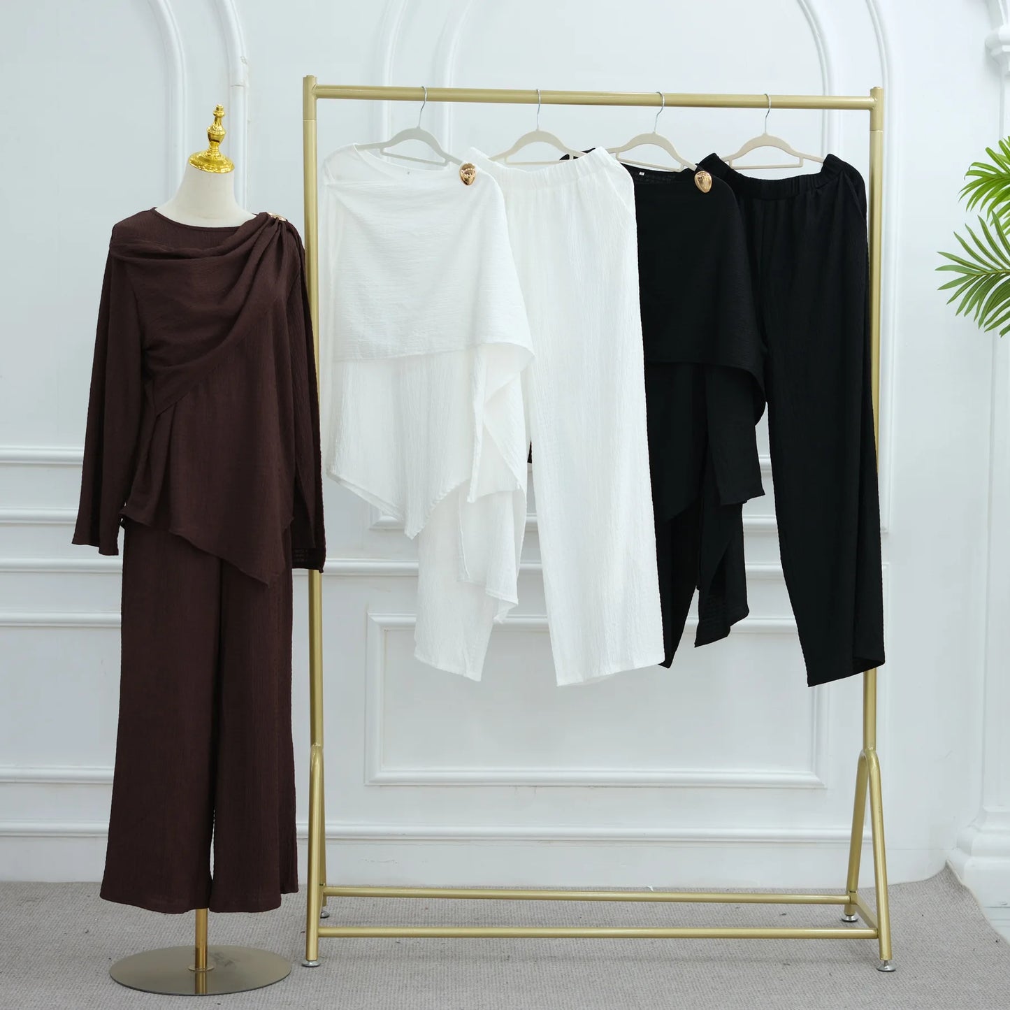 Eid Muslim Women Abaya Set Elegant Dubai Solid Color Button-Down Cardigan and Pants Suit Islam Modest Outfit 2025 Turkey Clothes.