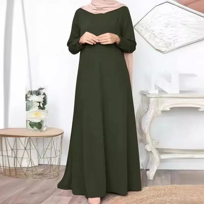 Solid Loose Abaya For Women Casual Elegant Long Sleeve Long Dress Simple Muslim Dress Women Modest Islamic Clothing EID Ramadan.