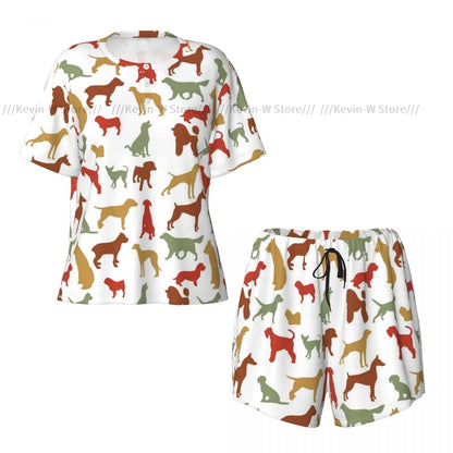 Zweiteiliges Damen-Pyjama-Set mit Rundhalsausschnitt und kurzen Ärmeln. Dog Breed, lässiges Pyjama-Set für zu Hause.