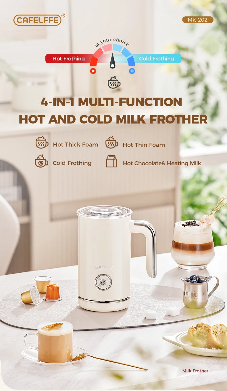 Cafelffe 4in1 Electric Milk Frother Frothing Foamer Chocolate Mixer Cold/Hot Latte Cappuccino Automatic foam milk heater Warmer.