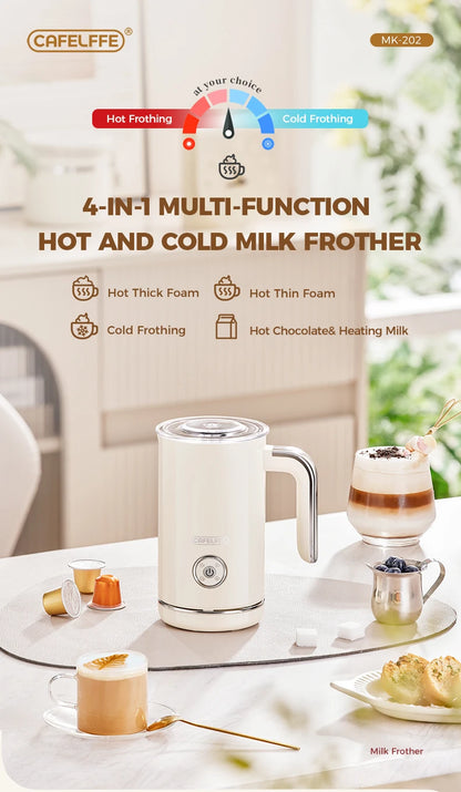 Cafelffe 4in1 Electric Milk Frother Frothing Foamer Chocolate Mixer Cold/Hot Latte Cappuccino Automatic foam milk heater Warmer.