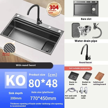 Stainless steel Kitchen Sink Thick Embossed Large Single Slot vegetable washbasin Dishwashing Sink Undermount Basin