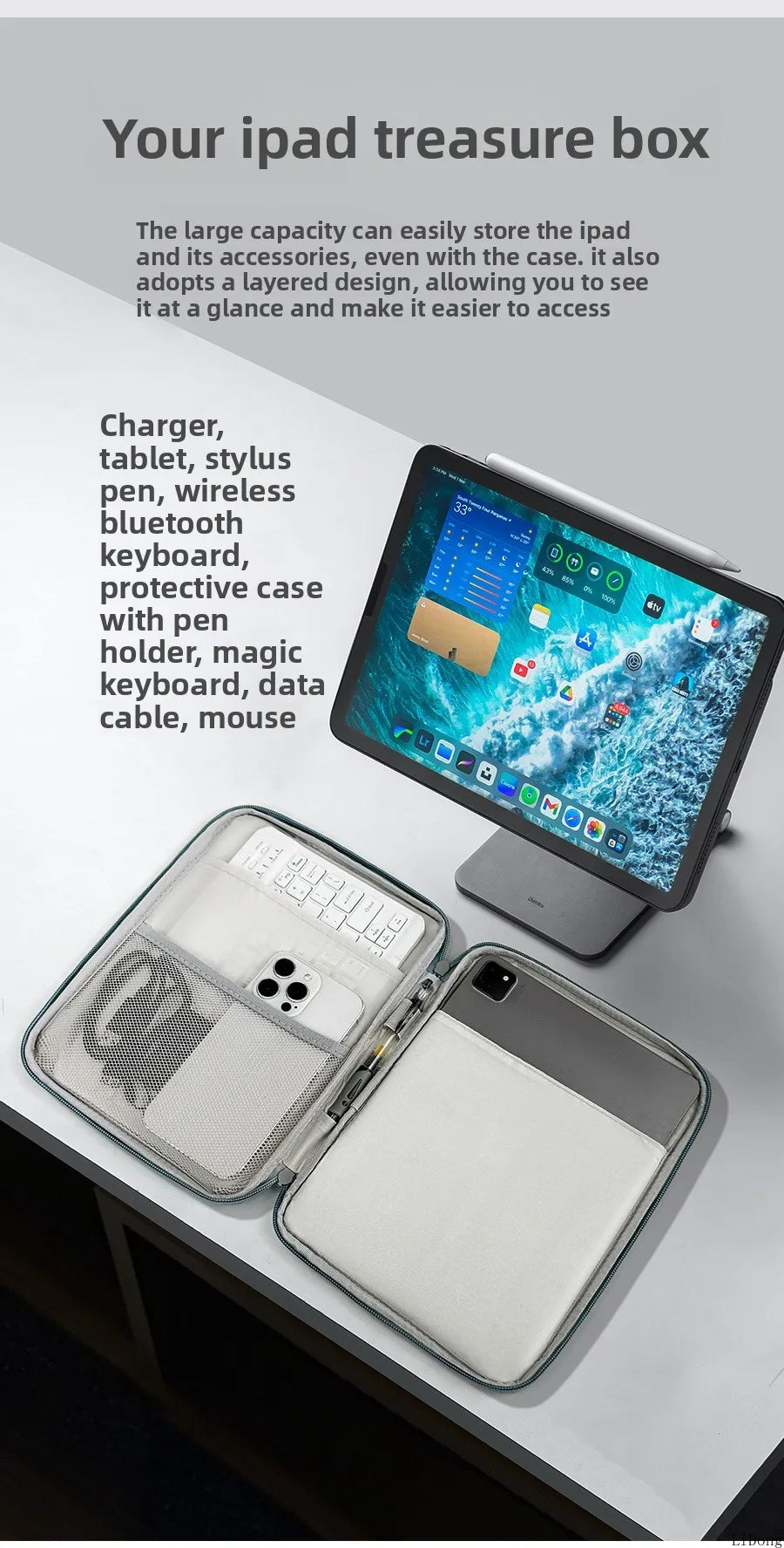 Tablet Cases Bag Sleeve 7.9-12.9 Inch Tablet pouch for IPad air case Pro Samsung Xiaomi Tablet pouch Shockproof  Multi Pockets.