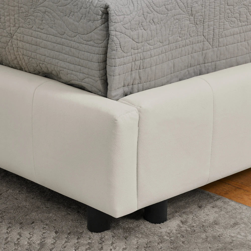 Modernes Einzelbett 90*200 cm, hautfreundliches Samtdesign, Babybett mit hoher Rückenlehne, Beige und Dunkelgrau (ohne Matratze)