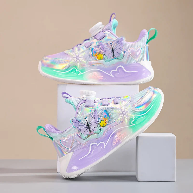 Cute Girls Sneaker Children Shoes Pink Purple Butterfly Printed Kids School Running School Sneaker Sports Tennis Shoes for girl.
