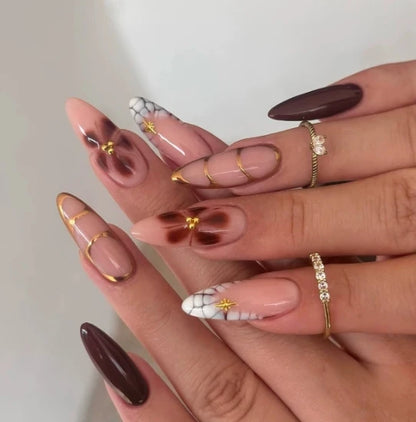 24Pcs/set Almond Press-On French Nail Tips Green Cat Eye False Nails Simple&Elegant Wearable Nail Art for Women&Girls Daily Wear