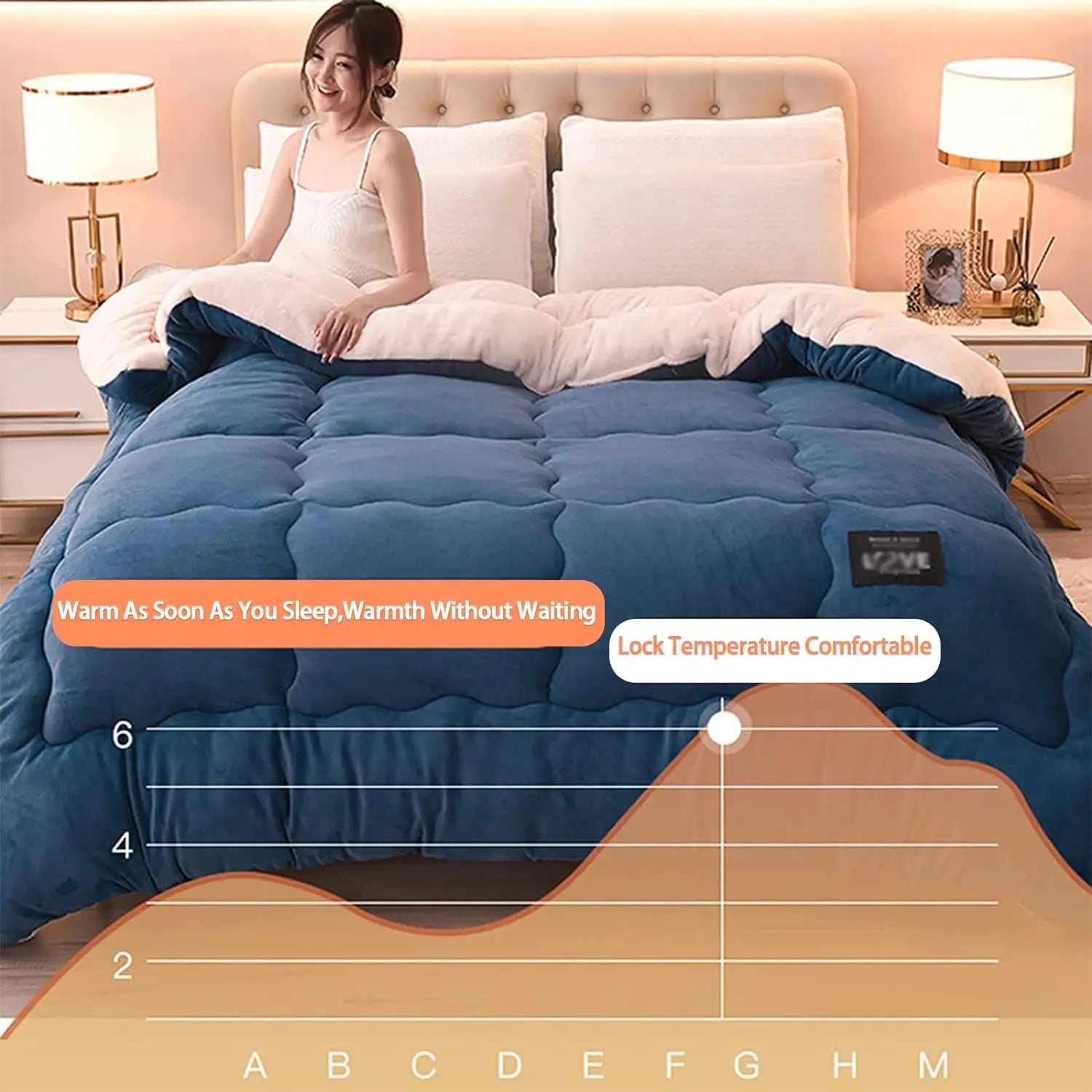 Contemporary Style Reversible Sherpa Fleece Winter Comforter, Soft Breathable Plush Warm Bedding, 100% Polyester Fill & Cover.