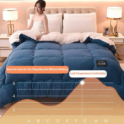 Contemporary Style Reversible Sherpa Fleece Winter Comforter, Soft Breathable Plush Warm Bedding, 100% Polyester Fill & Cover.