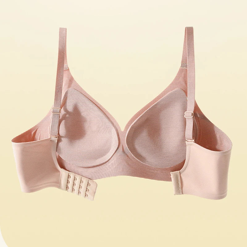 Stripe Color Contrast Soft Support Seamless Women Underwear Semifixed Cup Pad No Steel Ring Adjustable straps Gathered Woman Bra.