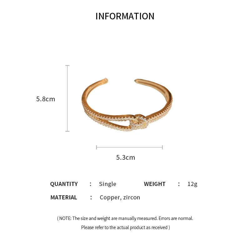 Exquisite Full Zircon Cuff Bracelets Gold Plating Copper Knot Opening Bracelet Minimalist Women's Bangle For Wedding Party.