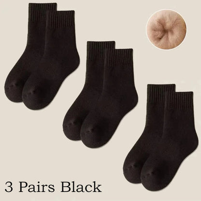 3 Pairs Wool Socks Women Winter Warm Thicken Snow Boot Markron Color Plush Hairy Soft Mid Tube Stockings Floor Sleep Socks White