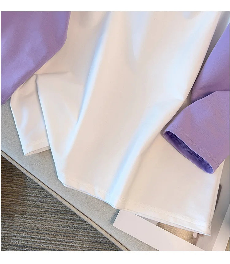 170kg plus size Damen büste Frühling Herbst loser Polo kragen kontrastieren des Sweatshirt schwarz lila 4xl 5xl 6xl 7xl 8xl 9xl.