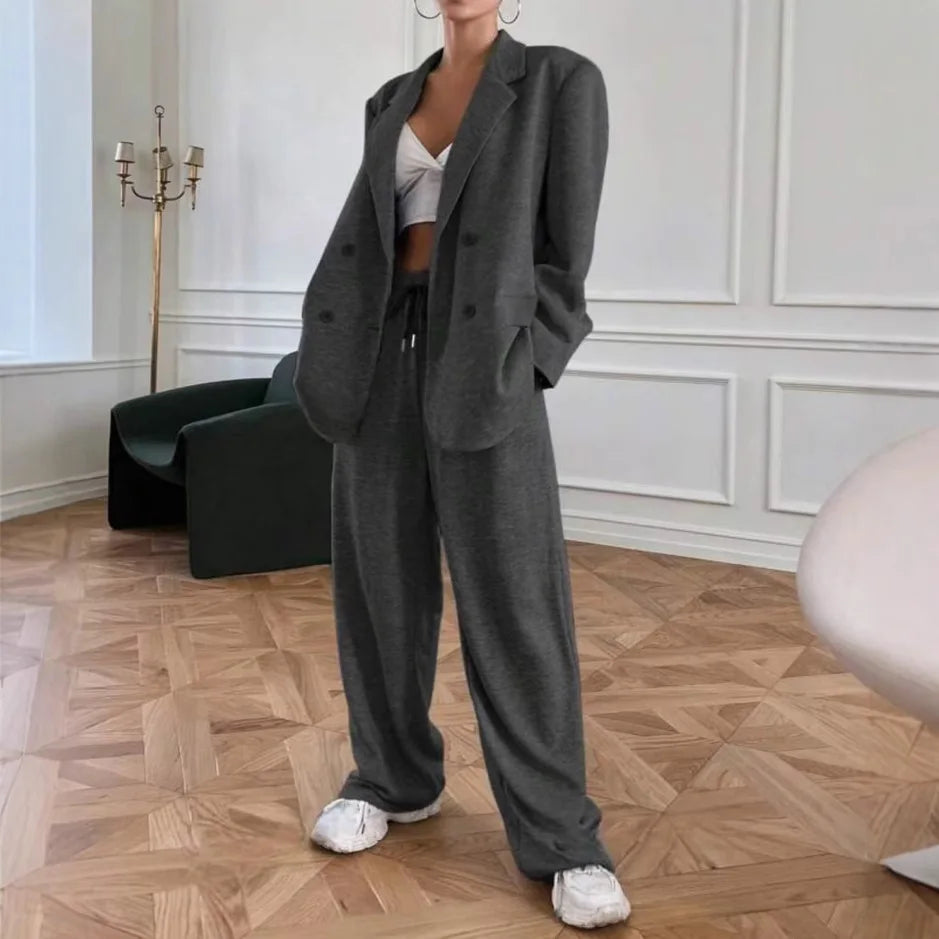 2025 New Women's Solid Color 2-piece Long Sleeve Sports Jacket And High Waist Pants Office Women's Set.