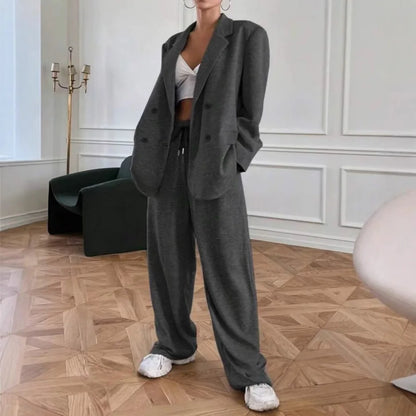 2025 New Women's Solid Color 2-piece Long Sleeve Sports Jacket And High Waist Pants Office Women's Set.
