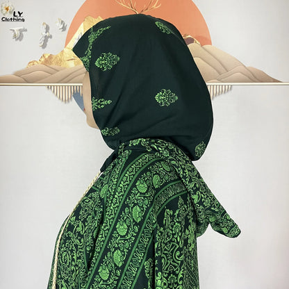 2025 Women Long Sleeves Dress Cotton Ramadan Abaya with Two Hats Muslim Women's Kaftan Dress Dubai Turkey Islam Prayer Clothing.