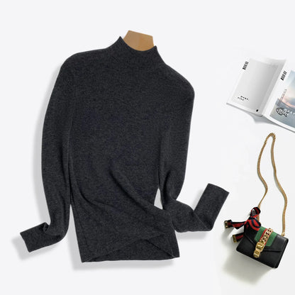 100% Ultra-fine Merino Wool Sweater Autumn and Winter Loose and Simple Semi-turtleneck Wool Bottoming Shirt Multi-color Sweater