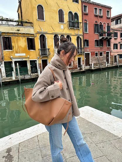 Women Fashion Brown Scarf Coat Jacket Loose Long Sleeve Single Breasted Pocket Jacket Fall/Winter Casual Wool Blend Jacket.