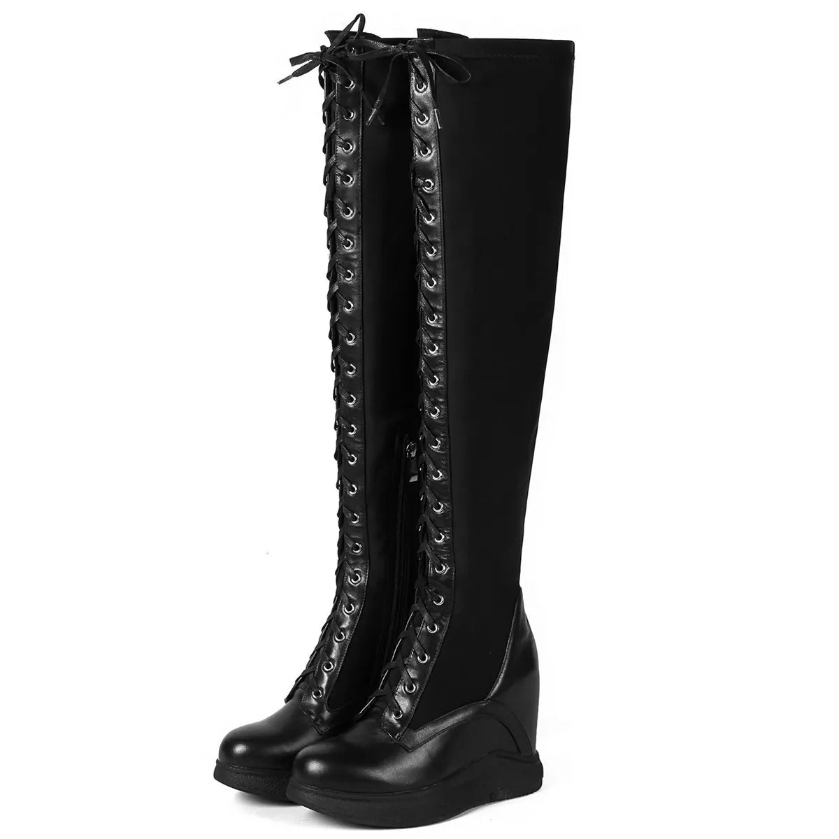 High Heel Pumps Plus Size 45 Shoes Women Big Size 46 Genuine Leather Wedges Over The Knee Boots Stretch Fabric Fashion Sneakers