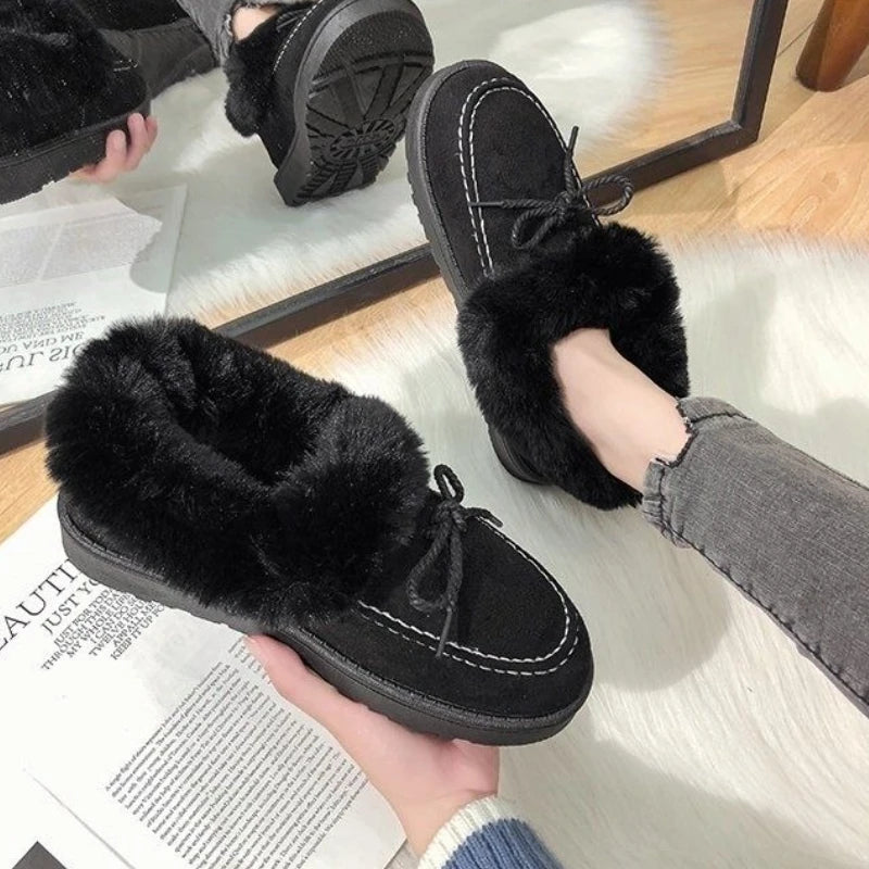 Bow Round Toe Flat Fleece-lined Woman Shoes Trend 2025 Y2k Chic and Elegant Winter Novelty Padded Sale Hot Snow Boots for Women.