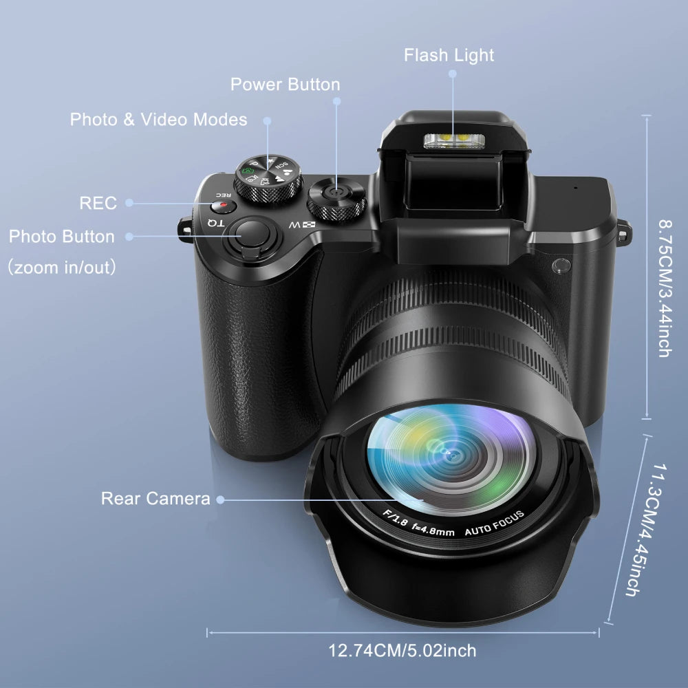 8K Digital Camera for Photography, Front And Rear Dual lens Vlogging Camera with Autofocus, WiFi Touchscreen 16X Digital Zoom.