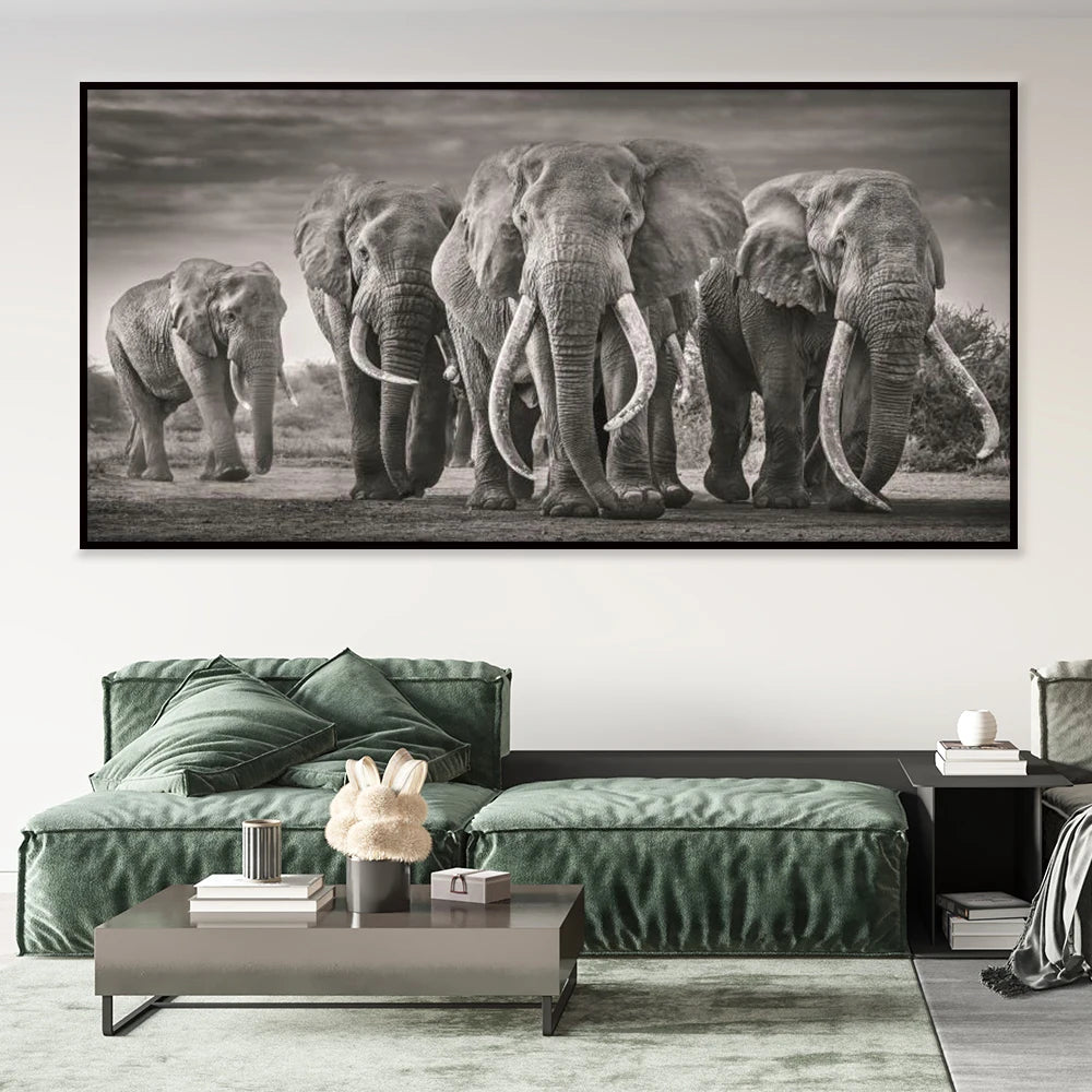 Walking Elephant Home Decoration Canvas Painting Modern Light Luxury Living Room Wall Art Posters High End Picture Print Artwork.