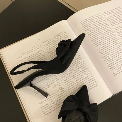 Women Shoes 2024 Spring New Butterfly Knot Women Slingbacks Heels Shoes Sexy Dress Thin Heel Pointed Toe Ladies High Heels Women.