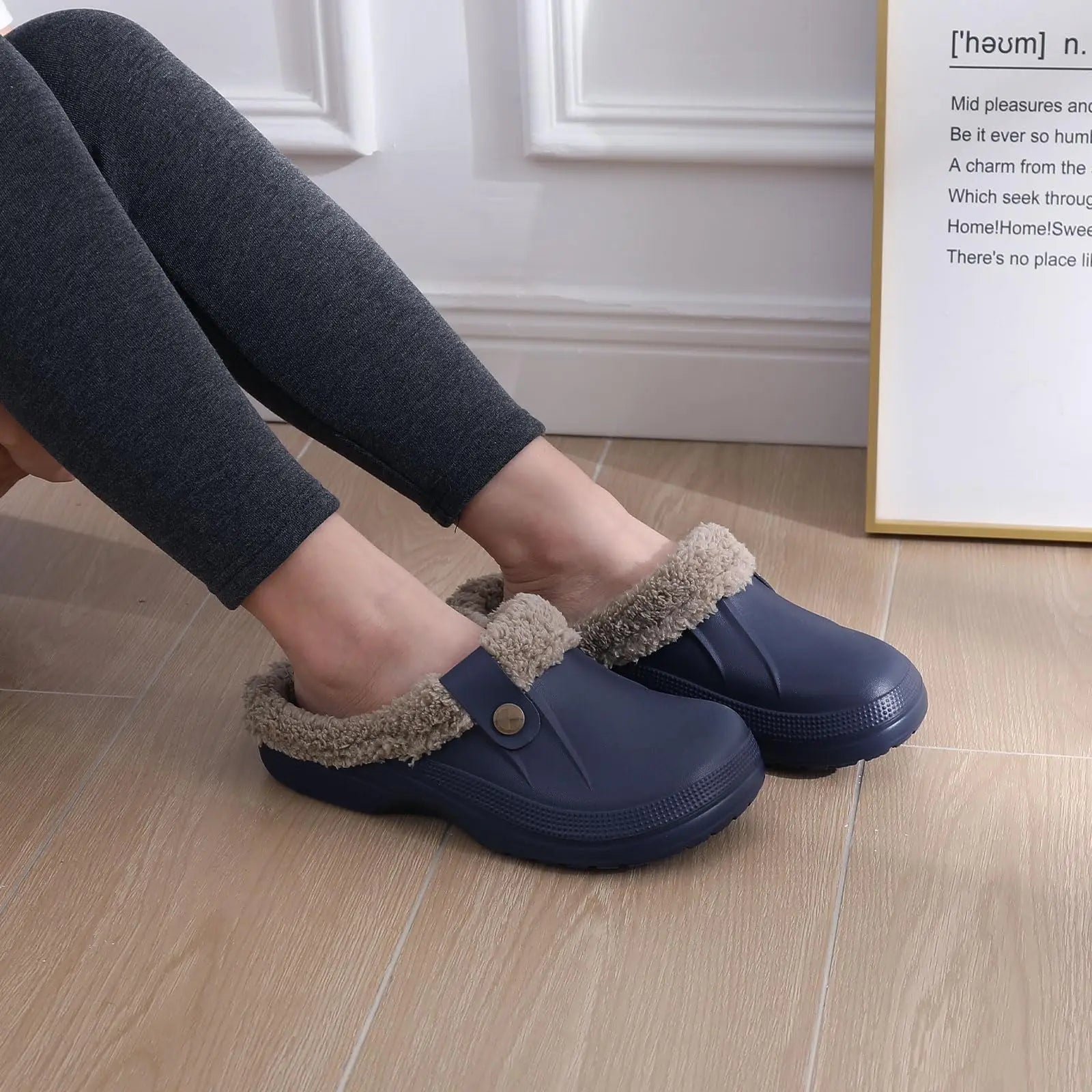 Eyriphy Classic Fur Lined Clogs For Women Waterproof Winter Fuzzy Slippers Mens Cotton Shoes For Indoor And Outdoor Rubber Soles.