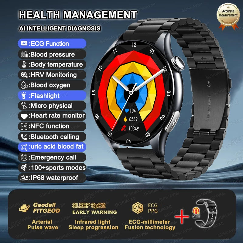 2025 New NFC  Health MonitorUric Acid Blood Pressure Blood oxygen Body Analysis Smart Watch ECG+PPG Clock Smartwatch Men lady