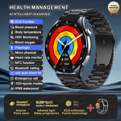 2025 New NFC  Health MonitorUric Acid Blood Pressure Blood oxygen Body Analysis Smart Watch ECG+PPG Clock Smartwatch Men lady