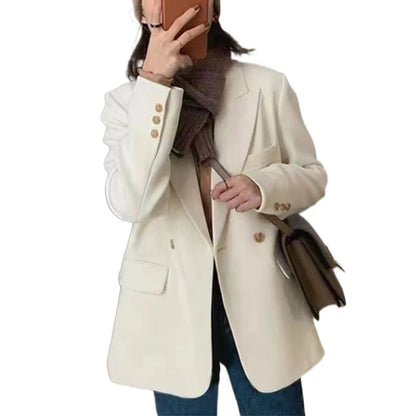 Koreanische Weiß Anzug Mantel Frauen Elegante Langarm Revers Blazer für Frau Herbst Winter Einzigen Taste Einfarbig Business Jacke.