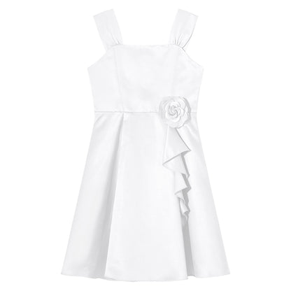 Mädchen Sommer ärmelloses Prinzessinnenkleid Elegantes Satin Hochzeit Brautjungfer Partykleid Große Schleife A-Linie Tutu für Geburtstagsabend