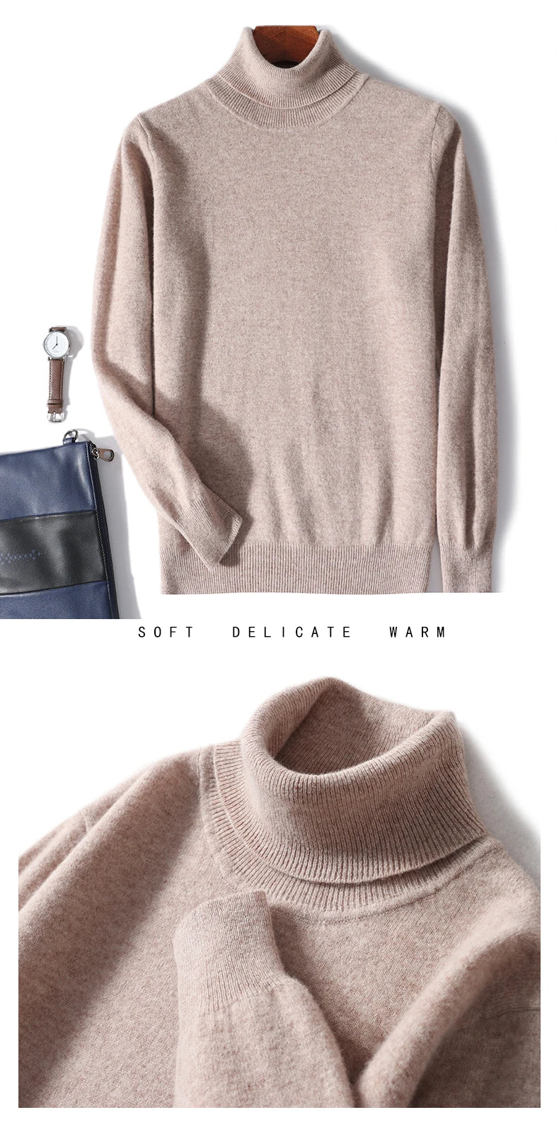 Men's Turtleneck 100% Pure Wool Sweater Men 2024 Autumn and Winter Large Size Loose Knitted Sweater Keep Warm Tops Men Jumper.