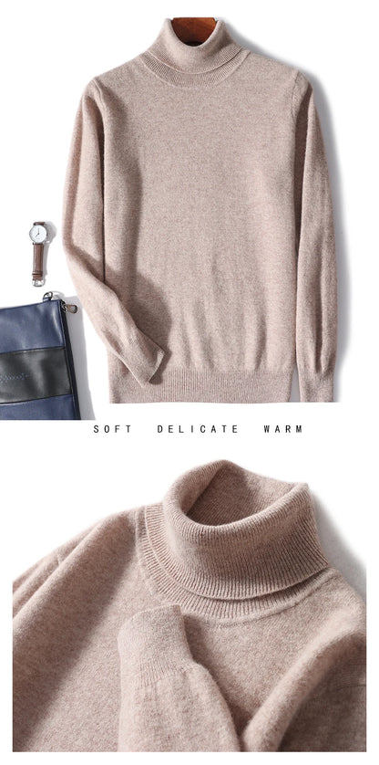Men's Turtleneck 100% Pure Wool Sweater Men 2024 Autumn and Winter Large Size Loose Knitted Sweater Keep Warm Tops Men Jumper.