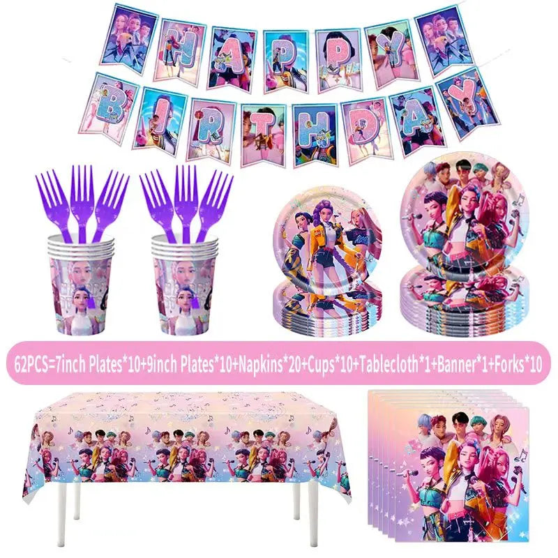 Kpop Demon Hunters Birthday Decorations Kpop Demon Hunter Birthday Theme Party Favors Supplies Plates Cup Balloons Backdrop Gift