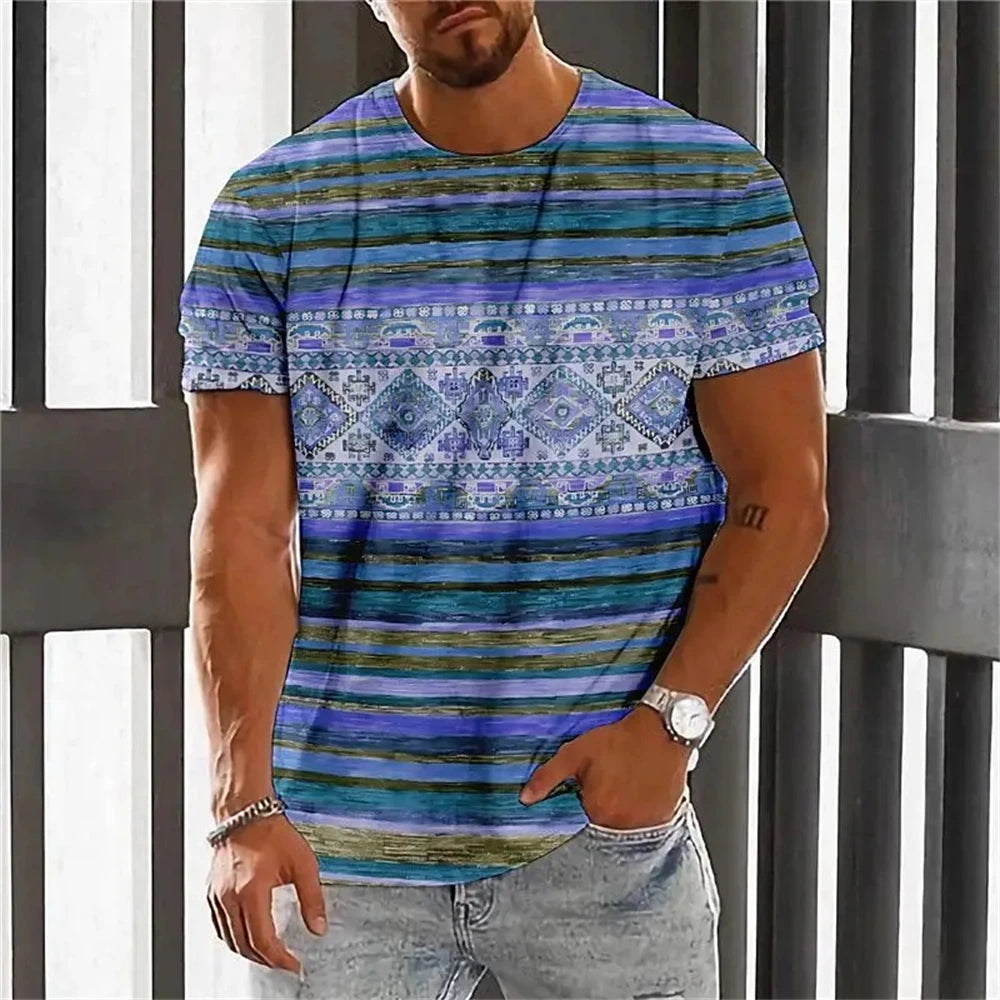 Bohemian 3D Print T Shirt for Men Ethnic O-Neck Short Sleeve Tops Geometric Harajuku Men's T-Shirt Loose Tees Shirt Man Clothing.