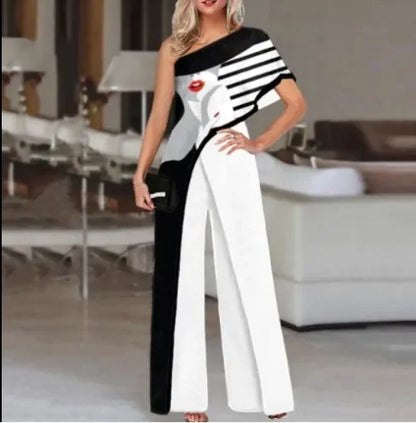 2024 Amazon Independent Station Women's Jumpsuit Slimming Fashionable Color Blocking Women's Trousers Jumpsuit Casual Style.