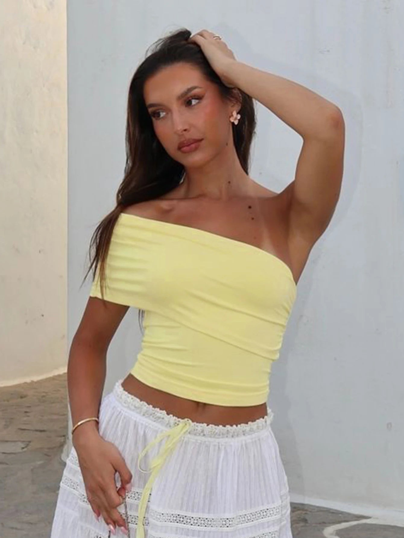 Dulzura One Shoulder Sleeveless Ruched Backless Bodycon Tank Top Women'S Solid Sexy Elegant Y2K Top Party Clubwear Summer Outfit.