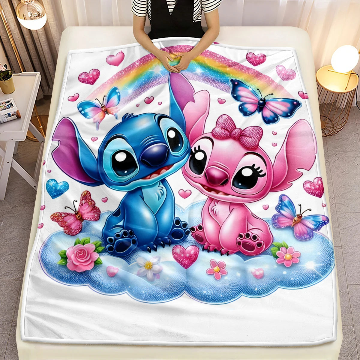 Lilo & Stitch, Stitch Printed Sofa Soft Warm Flannel Throw Blanket.Office,Camping,Picnic,Outdoors,Nap Cape,Bedroom Blankets.